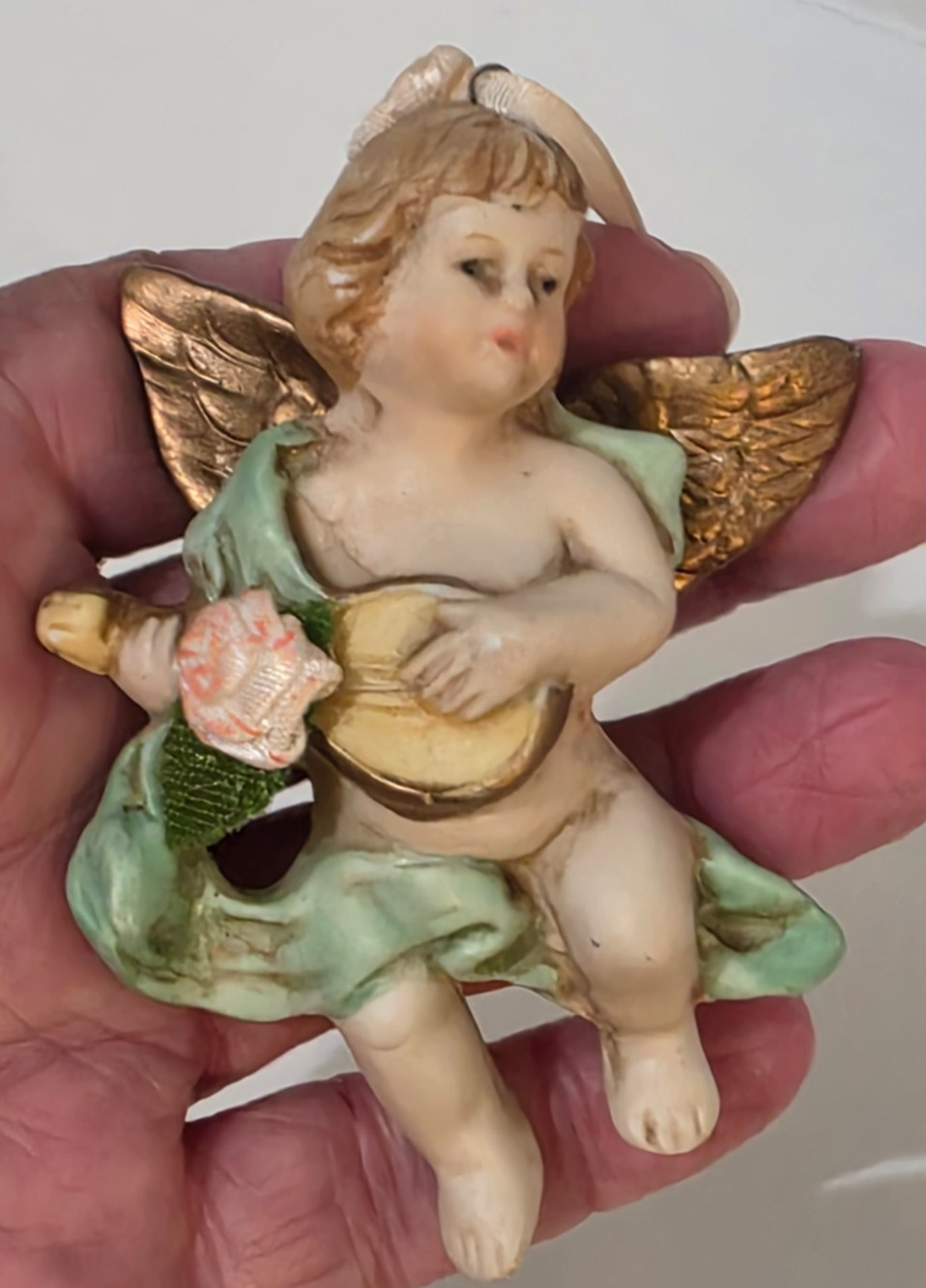Vintage 1989 Kurt Adler Bisque Christmas Ornament - Angel With Mandolin 3 1/4"